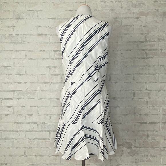 🆑 CLEARANCE | Ted Baker London | Aliicee White Stripe Linen Sleeveless Dress - Picture 3 of 5